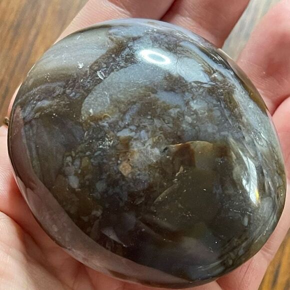 Ocean Jasper palm stone crystal natural agate agatized white brown green - Picture 8 of 8